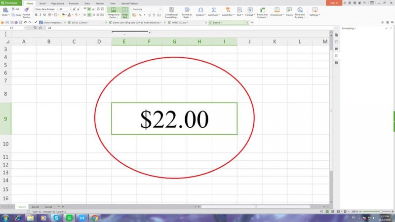 Nhấn tổ hợp phím Ctrl + Shift + $ để áp dụng định dạng tiền tệ với hai chữ số thập phân.