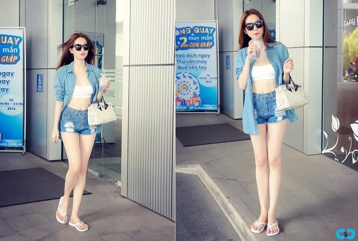 Quần jeans shorts cạp cao