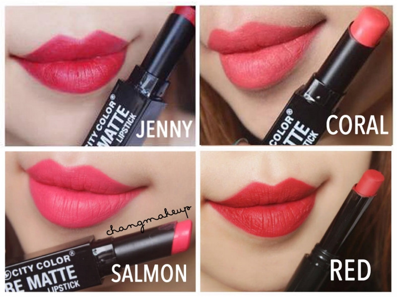 Son City Color Be Matte Lipstick màu Coral so với các màu khác