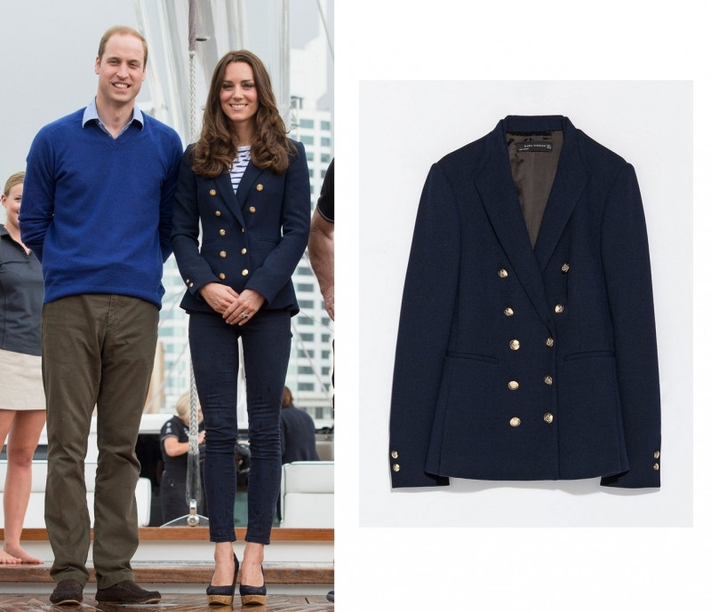 Công nương Kate Middleton đã mặc chiếc blazer hai hàng khuy của Zara trong chuyến thăm New Zealand cùng gia đình hoàng gia. Chiếc áo có giá 80 Bảng Anh (~ 2,6 triệu VNĐ)