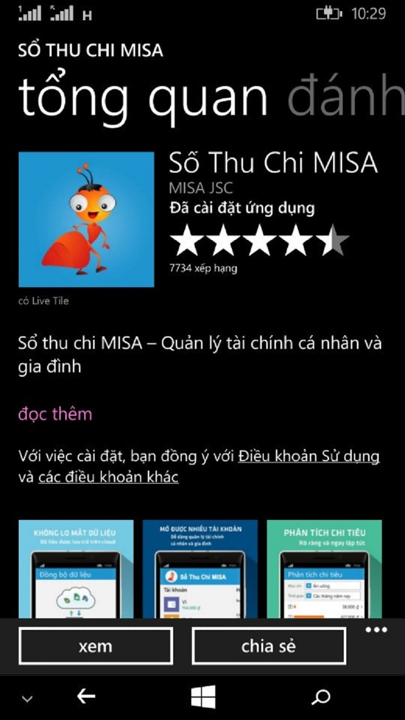 Ứng dụng Sổ thu chi Misa được đánh giá cao trên Store của Windows Phone