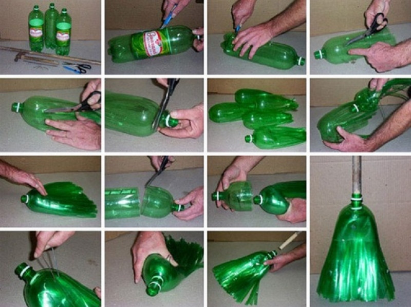 Một chiếc chổi nhỏ gọn, tiện dụng dễ dàng mang theo từ những chiếc chai nhựa.