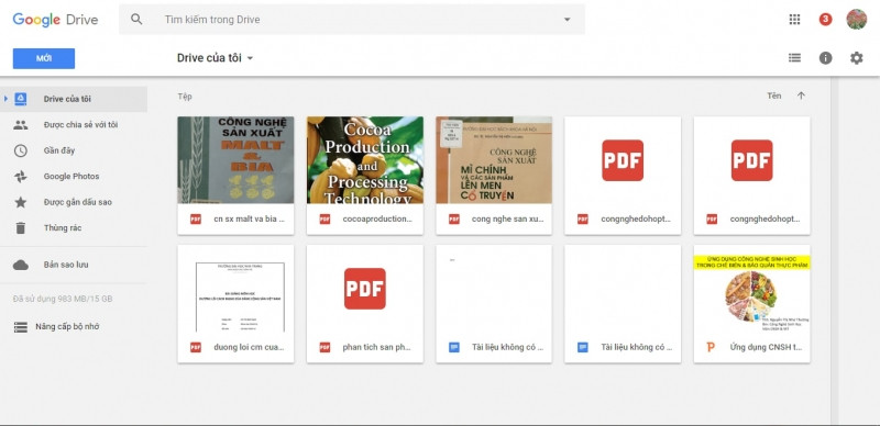 Giao diện của Google Drive khi đăng nhập thành công