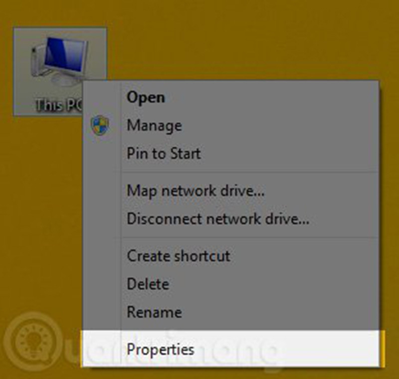 Đối với Windows 8: nhấp chuột phải vào biểu tượng This PC rồi chọn mục Properties