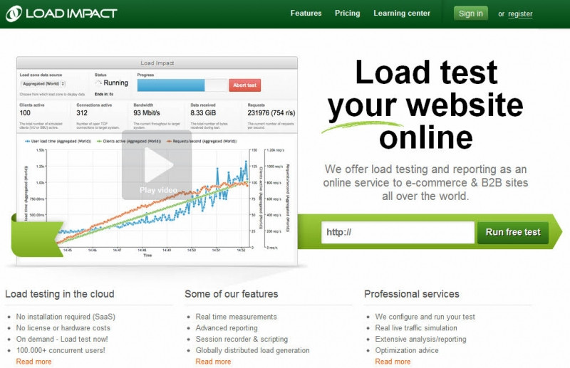 Load Impact đang có một trong những công cụ hữu hiệu nhất hiện nay để kiểm tra tốc độ website.