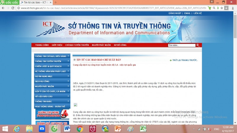 Sở thông tin và truyền thông Hồ Chí Minh cung cấp dịch vụ công trực tuyến