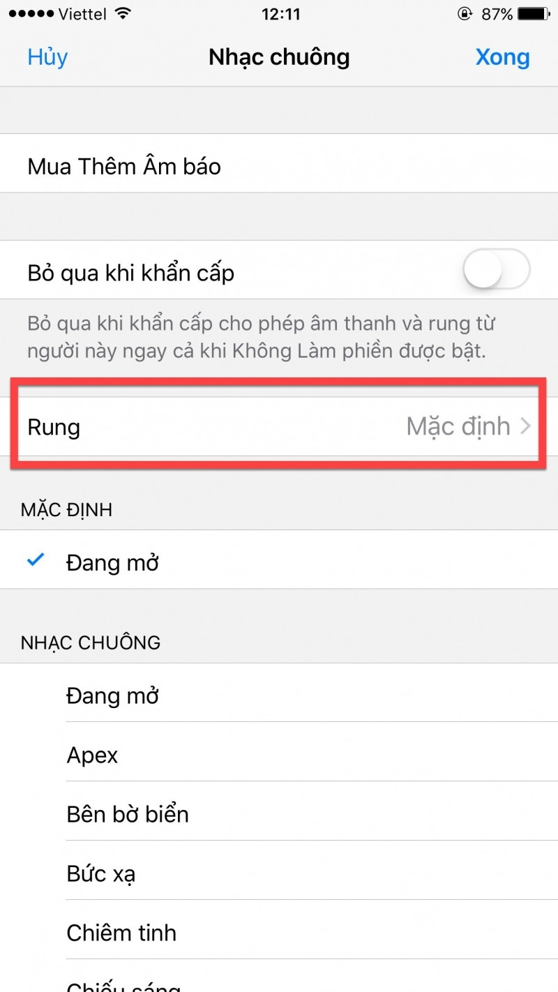 Thay đổi kiểu rung cho từng số liên lạc