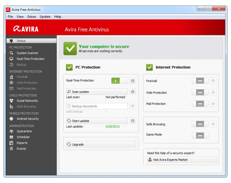 Giao diện của Avira free antivirus khá đơn giản, dễ hiểu.