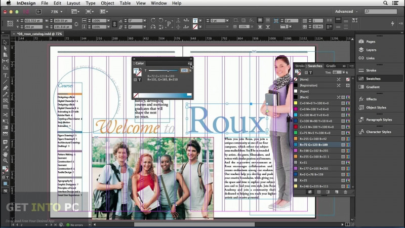 Giao diện InDesign đang thiết kế tạp chí