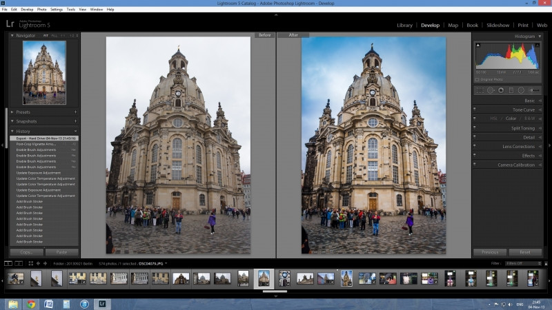 Giao diện Lightroom đang chỉnh sửa ảnh chụp