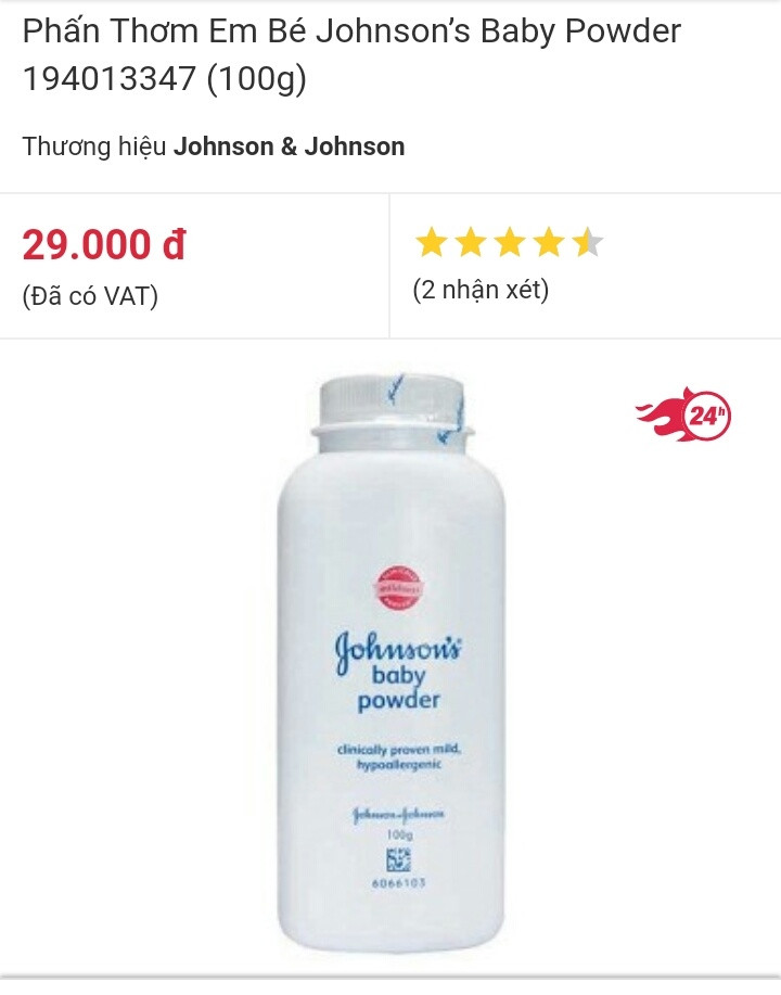 Phấn rôm Johnson's baby powder 100g được bán online trên mạng