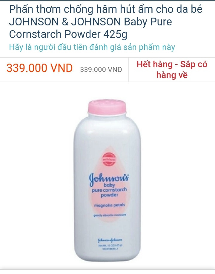 Phấn rôm Johnson's baby pure comstarch powder 425g được giao bán trên mạng