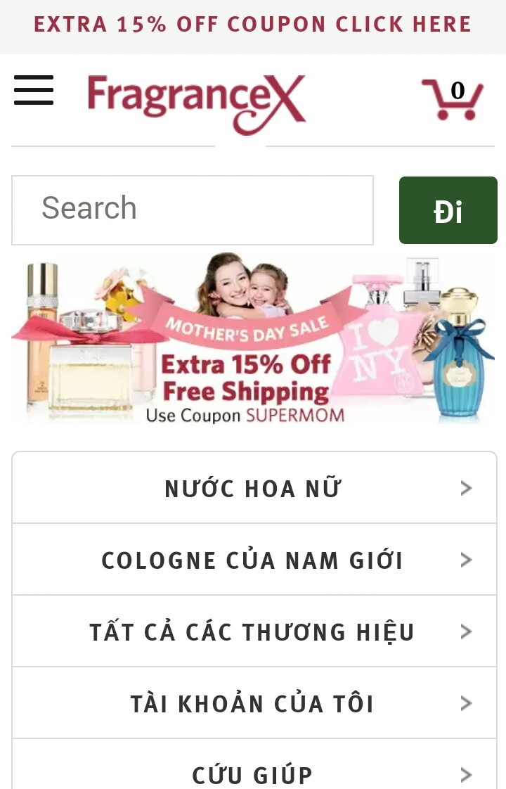 Trang web bán hàng uy tín ở Mỹ Fragrancex.