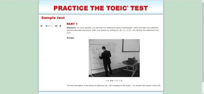 Đây là trang web cung cấp nhiều dạng bài TOEIC để thí sinh có thể luyện tập trước khi thi.