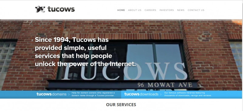 Giao diện trang web Tucows.com