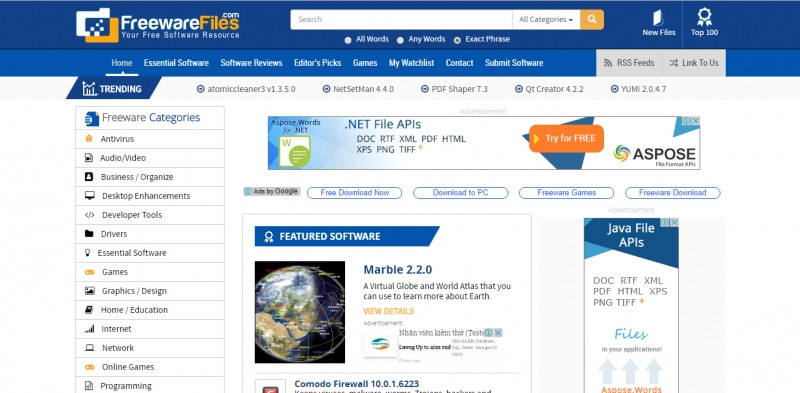 Giao diện trang web FreewareFiles.com