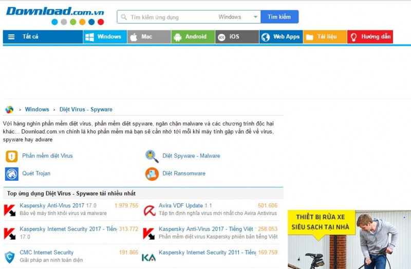 Giao diện trang web Download.com.vn