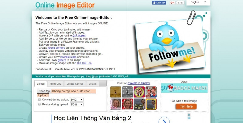 Giao diện trang web Online Image Editer (OIE)