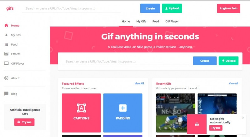 Giao diện trang web GIFS