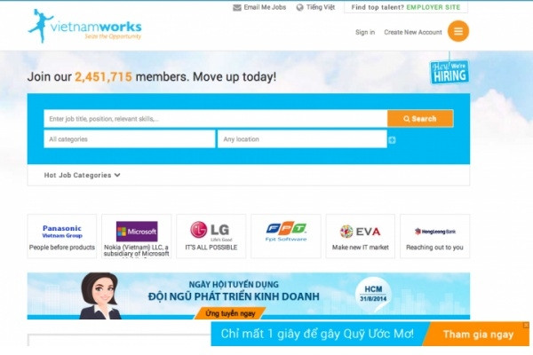 Vietnamworks.com là một trang web tuyển dụng khá quen thuộc, nơi mà các nhà tuyển dụng và công ty uy tín mang đến cơ hội việc làm cho các sinh viên