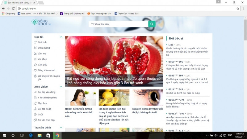 Giao diện website Sống khỏe