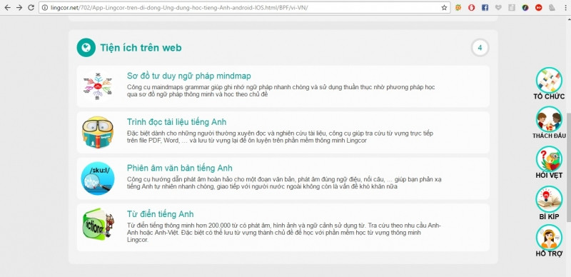 Các tiện ích của Lingcor trên web