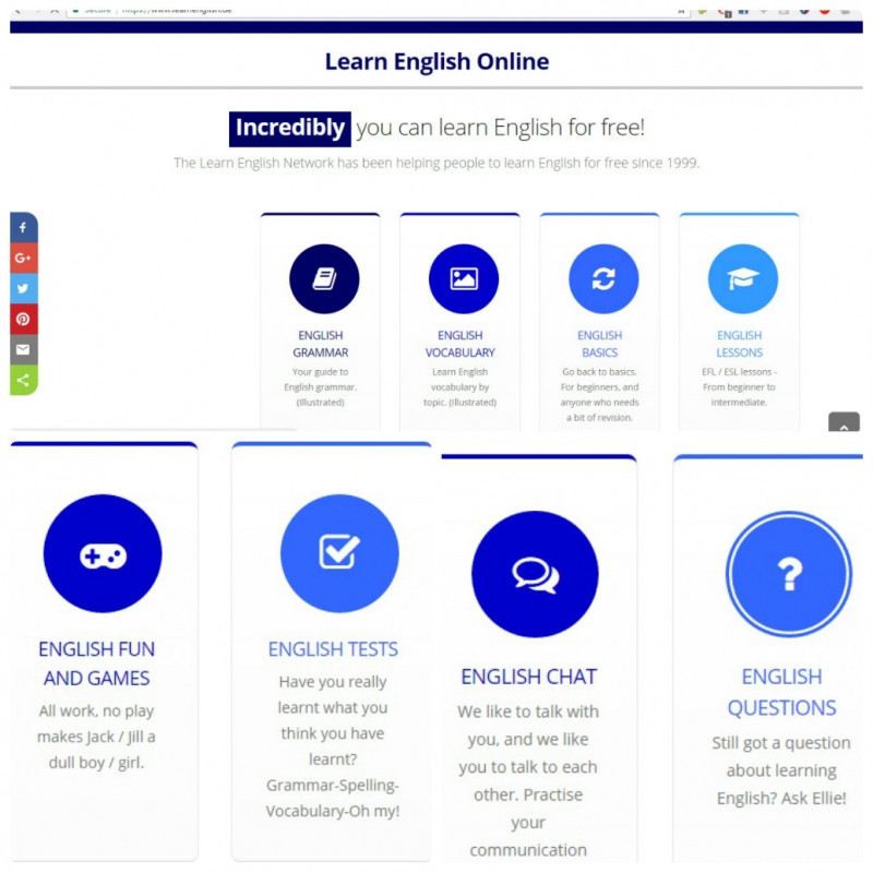 Giao diện của bạn khi mới vào trang web. Các tính năng của Learning English Free