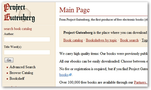 Giao diện của Project Gutenberg