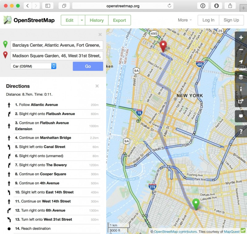 Giao diện của MapQuest.com