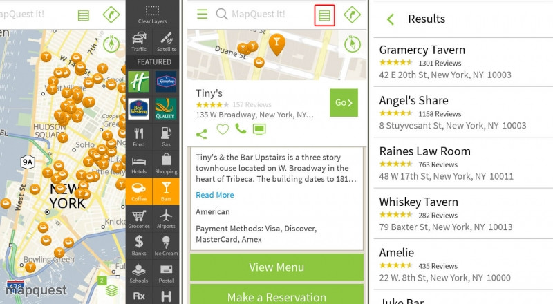 Chức năng tìm kiếm theo loại địa điểm là chức năng được yêu thích của MapQuest.com