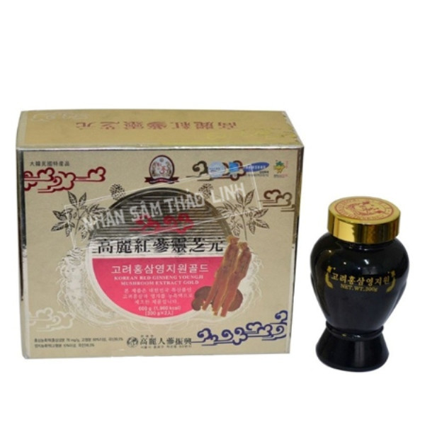 Cao Linh Chi Nhân Sâm Taewoong Food Korean Red Ginseng Youngji Mushroom Extract Gold Hàn Quốc Hộp 600g (300g x 2 lọ)