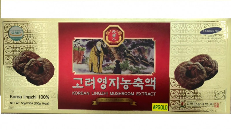 ﻿﻿Cao Linh Chi Đỏ Bio Apgold Korean Lingzhi Mushroom Extract Hàn Quốc 250g (50g x 5 lọ)