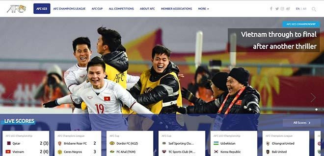 Trang chủ AFC đưa hình ảnh chiến thắng của U23 Việt Nam