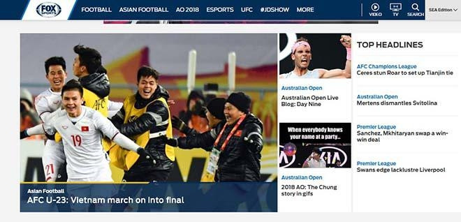 Fox Sports đưa tin về chiến thắng của U23 Việt Nam