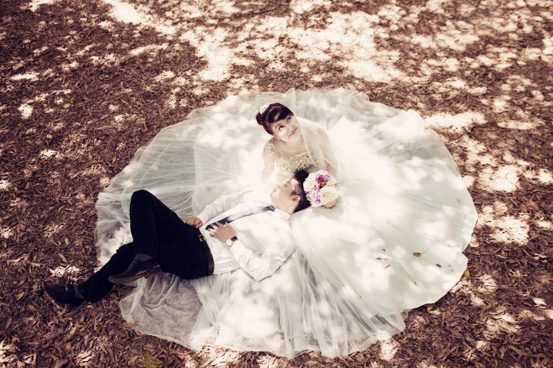 Bộ hình cưới dưới bóng râm của vườn nhãn thật lãng mạn