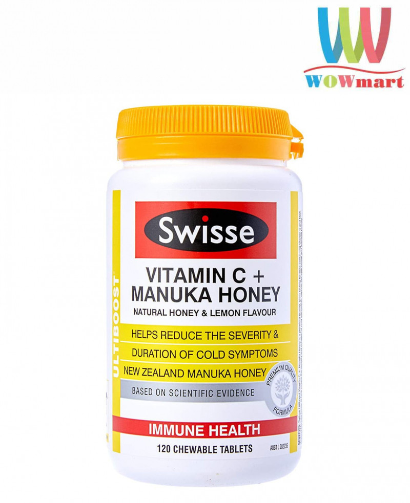 Viên nhai tăng sức đề kháng Swisse Vitamin C + Manuka Honey 120 viên: