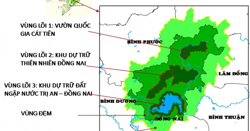 Sơ đồ các vùng thuộc khu dự trữ sinh quyển Đồng Nai