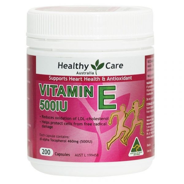 ﻿﻿Viên uống bổ tim và chống lão hóa Healthy Care Vitamin E 500IU: