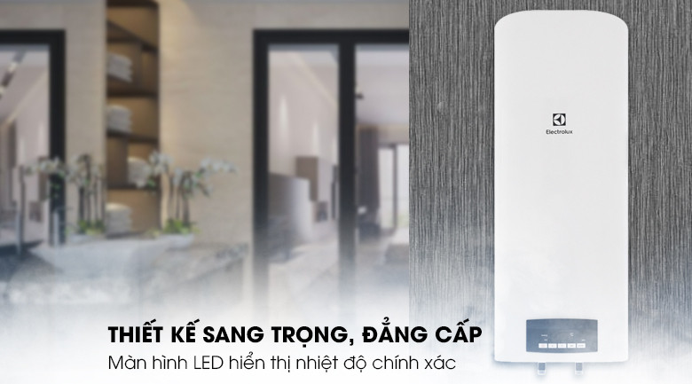 Máy nước nóng Electrolux EWS502DX-DWE mang thiết kế bên ngoài đơn giản, màu trắng thanh lịch sẽ dễ dàng kết hợp với bất kỳ kiểu không gian phòng tắm nào gia đình đông người
