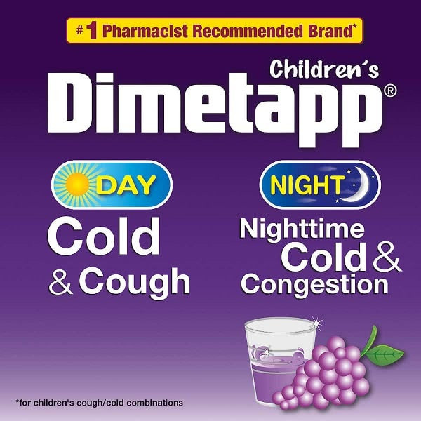 Siro trị cảm cúm, ho cho trẻ em Dimetapp Children's Cold & Cough Day & Night 118ml x 3 chai: