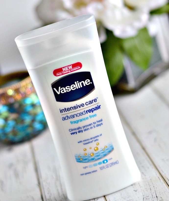 Vaseline Intensive Care Advanced Repair Unscented Body Lotion moisturizes dry skin