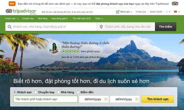 Tripadvisor cho phép bạn đánh giá, so sánh giá và đặt phòng.