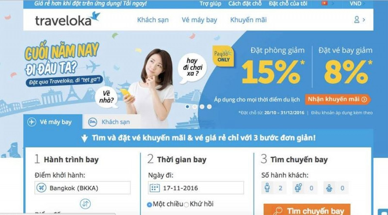 Traveloka là công cụ so sánh giá tốt và đặt vé đặt phòng ngay trên website.