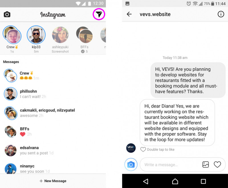 Ứng dụng chat Instagram