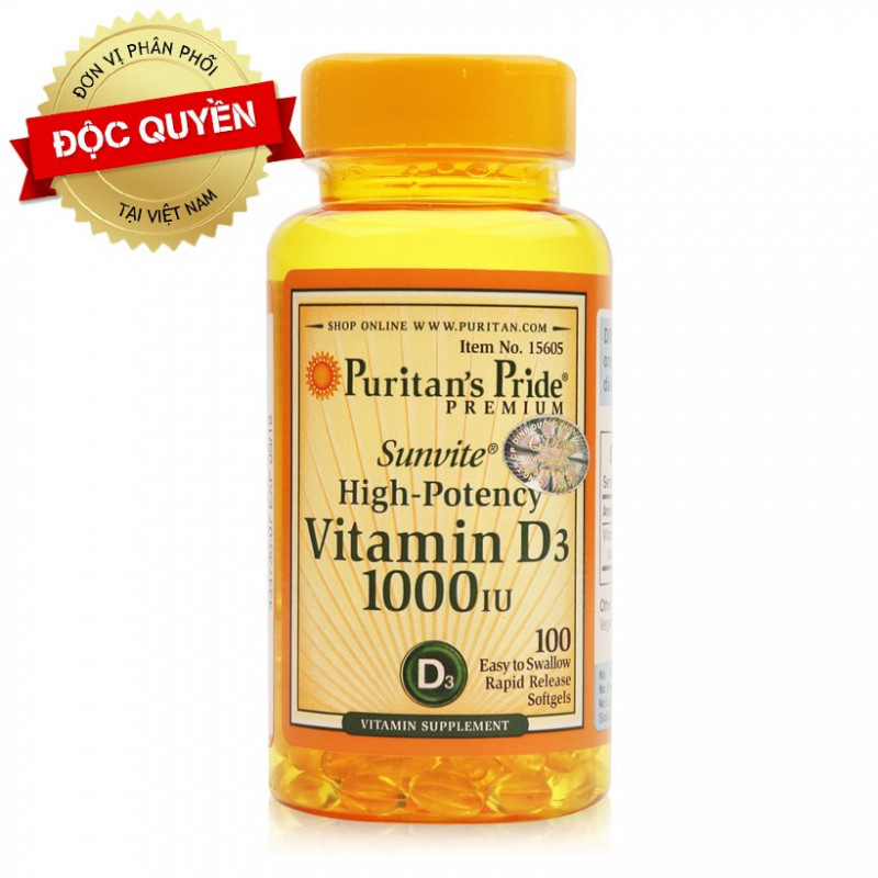 Viên uống bổ sung Vitamin D Puritan's Pride Sunvite High-Potency Vitamin D3 1000IU 100 viên: