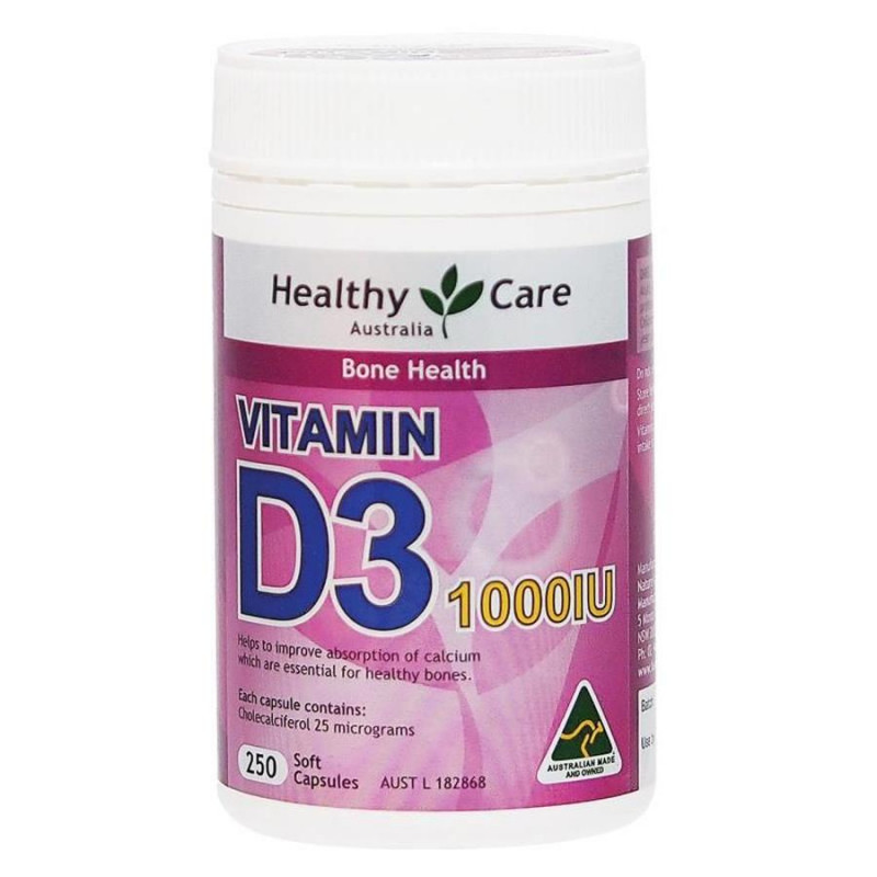 Viên Uống Bổ Sung Vitamin D3 1000 IU Healthy Care Hộp 250 Viên Của Úc: