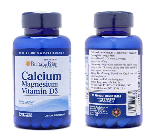 Viên uống canxi Calcium Magnesium Vitamin D3 Puritan's Pride 120 viên: