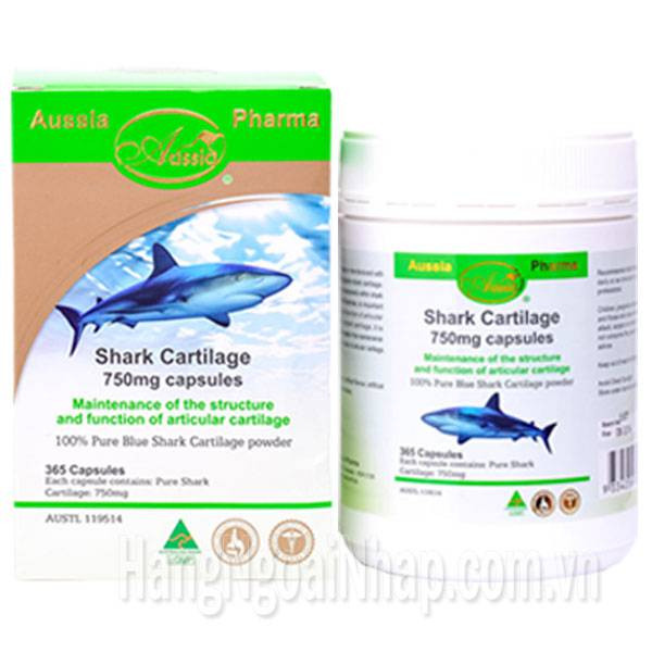 ﻿﻿Hỗ trợ xương khớp Sụn Vi Cá Aussia Pharma Shark Cartilage 750mg 365 Viên