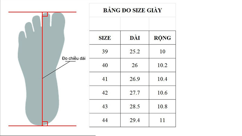 Nên tham khảo bảng đo size giày trước khi chọn lựa sản phẩm