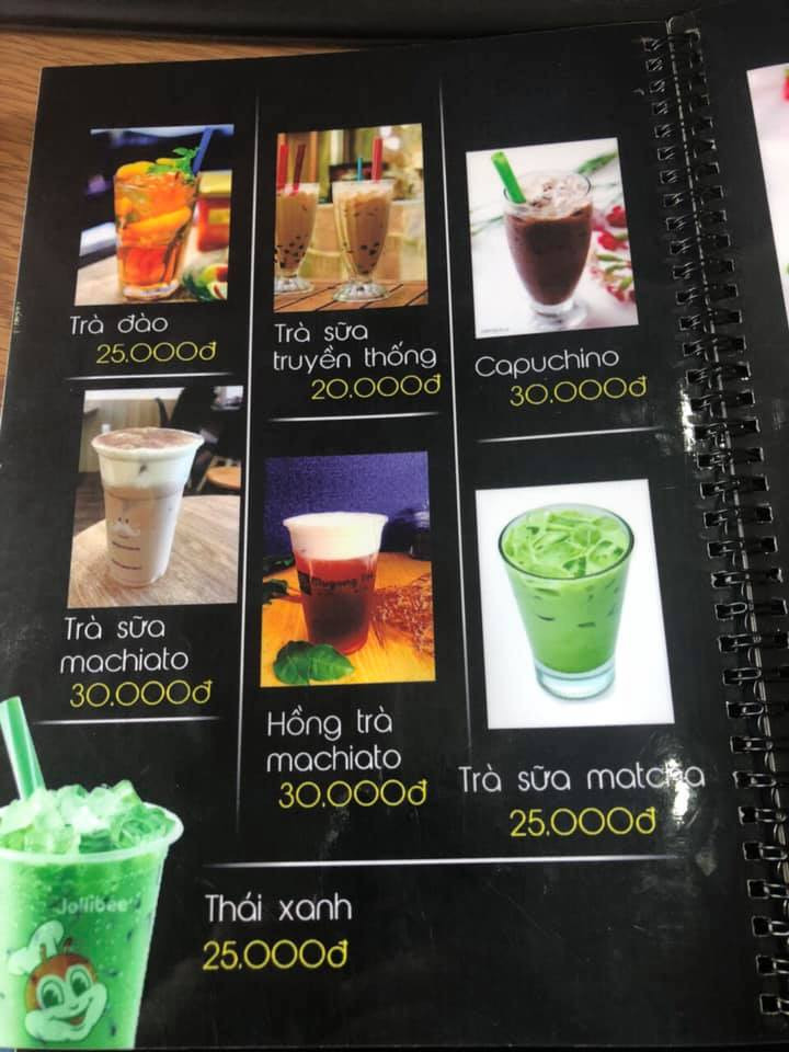 Menu các món trà sữa tại quán